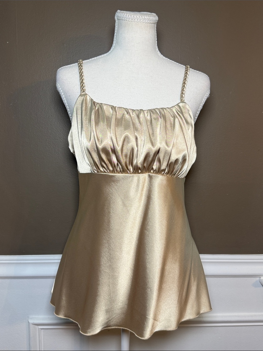A. Byer Y2K Champagne Gold Babydoll Cami Tank Top L Made USA